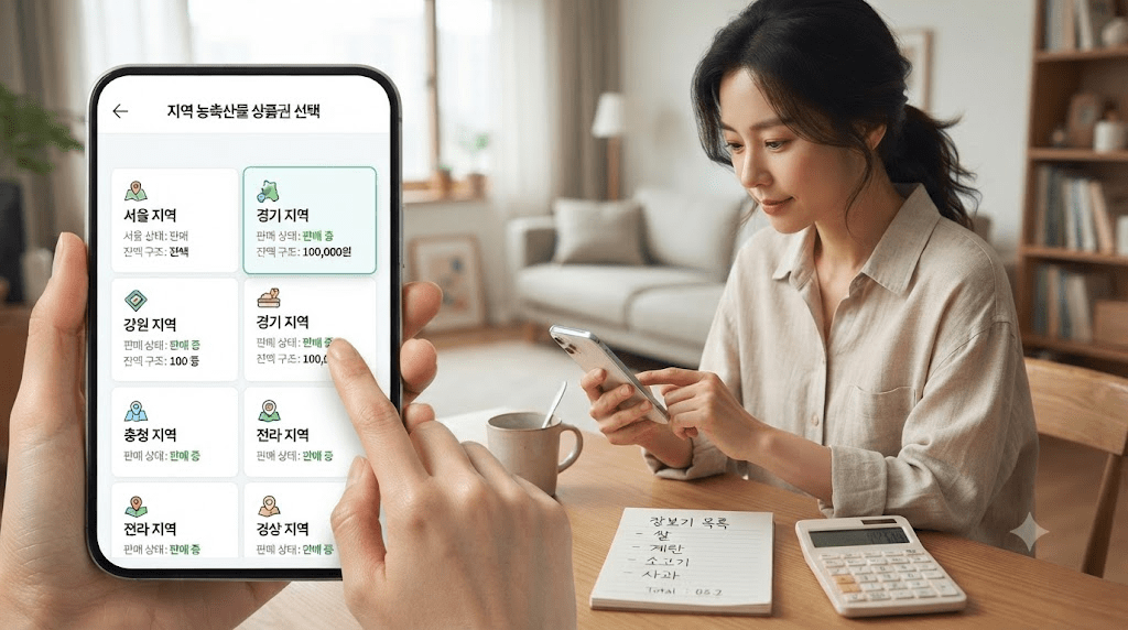 휴대전화의 안내 목록을 확인하는 여성