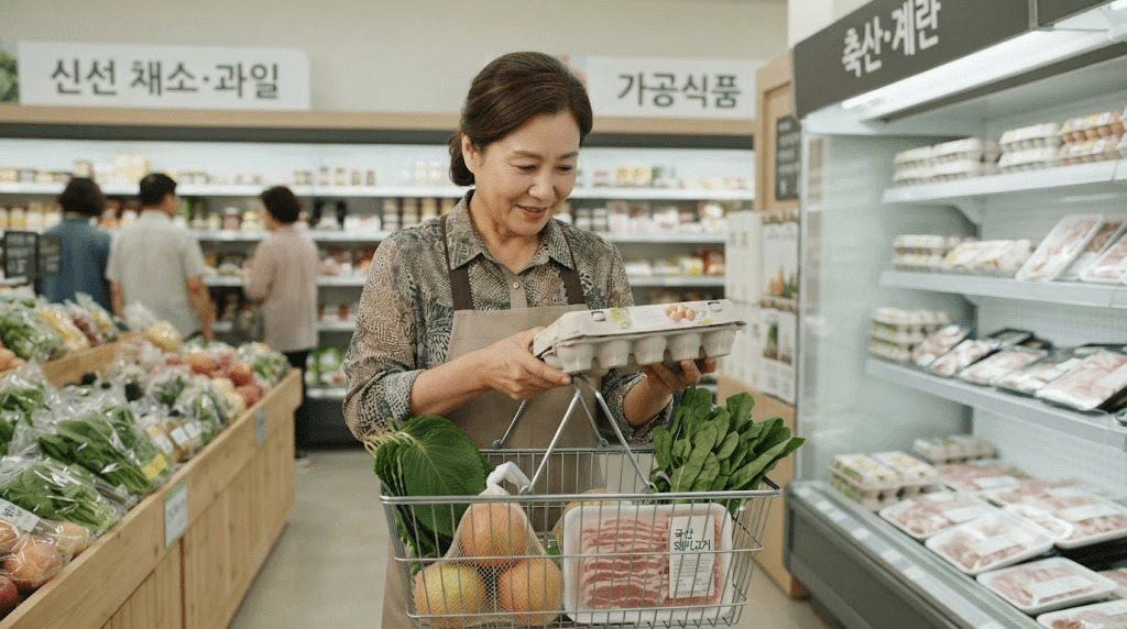 마트에서 상품을 고르는 여성