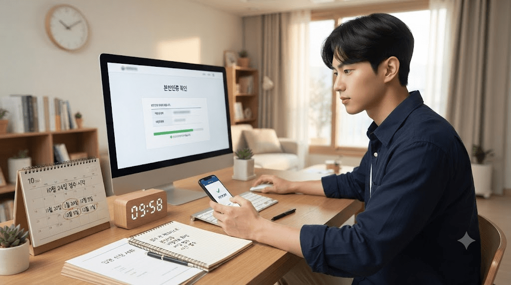 컴퓨터 화면과 자료를 확인하는 남성