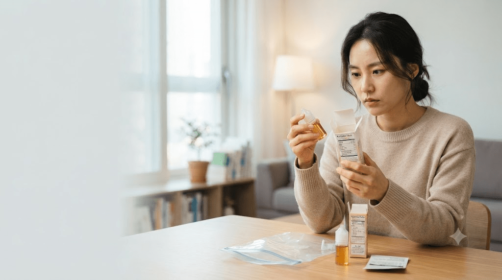 제품 포장을 확인하는 여성