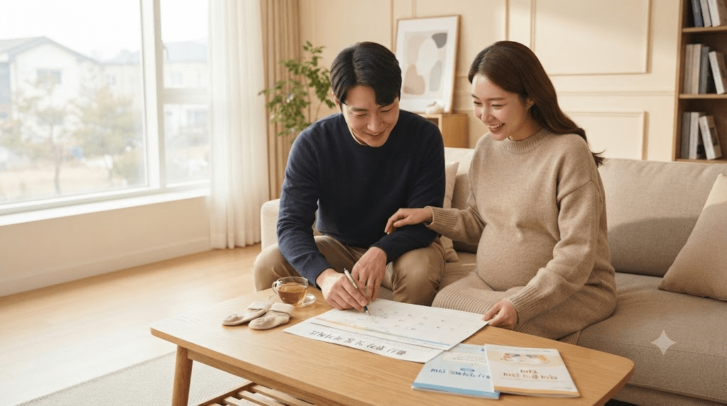 서류를 확인하는 부부