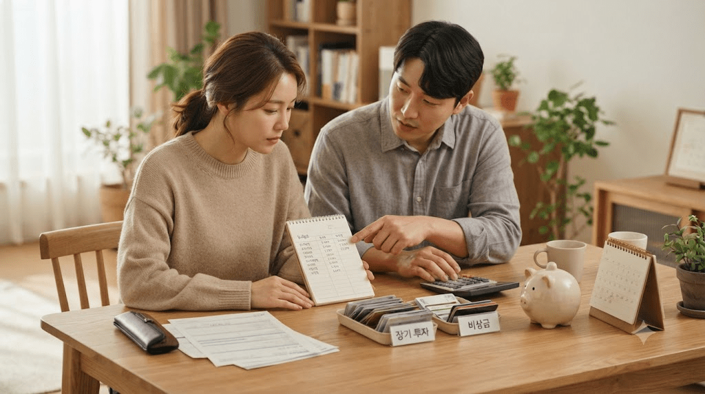 안내 자료를 확인하는 부부