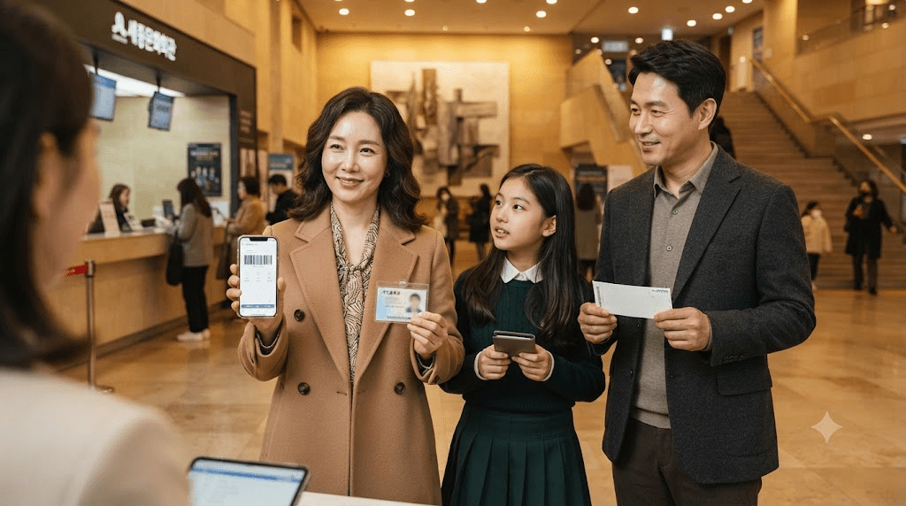라보엠 할인 티켓 수령을 위해 신분증과 예매 내역을 준비한 한국인 관객