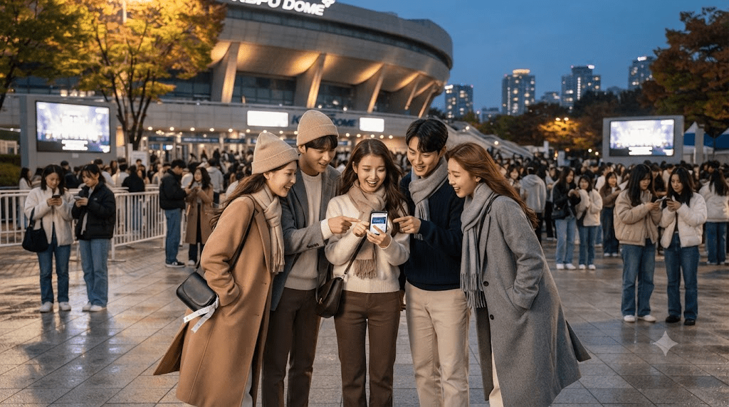 2026 투모로우바이투게더 콘서트 예매 일정을 확인하는 한국인 팬들