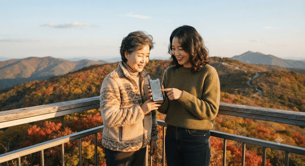 근처 가볼만한곳 당일치기 팁 - 전망대에서 다음 코스를 확인하는 한국인 모녀