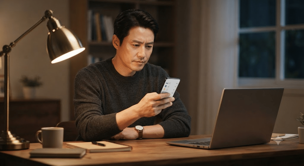 아이폰 해킹 검사로 Apple 계정에 연결된 기기 목록을 확인하는 모습